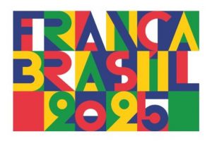 France-Brésil 2025: un événement culturel::Logo coloré représentant l'événement France-Brasil 2025, avec des lettres stylisées en rouge, bleu, jaune, et vert.