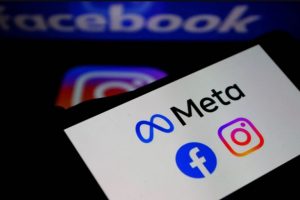 Logo de Meta avec les icônes de Facebook et Instagram en arrière-plan.
